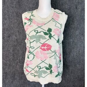 VNTG The Eagles Eye Floral Knit Sweater Vest Cottagecore Coquette Grandma Chic